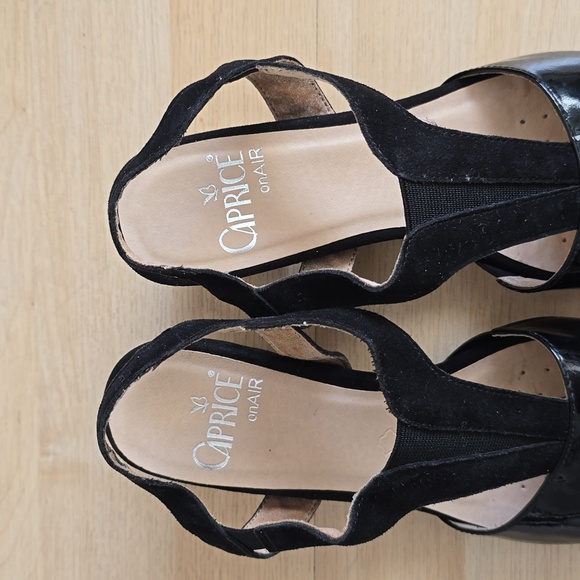 Caprice On Air Black Leather Block Heels Sabndals Size 36 US 5.5 - Picture 5 of 11